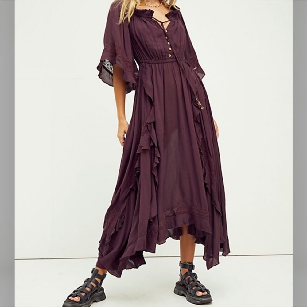 SOLD E Free People Endless Summer Beach Bliss Off Shoulder Maroon Maxi Dress - Picture 1 of 16